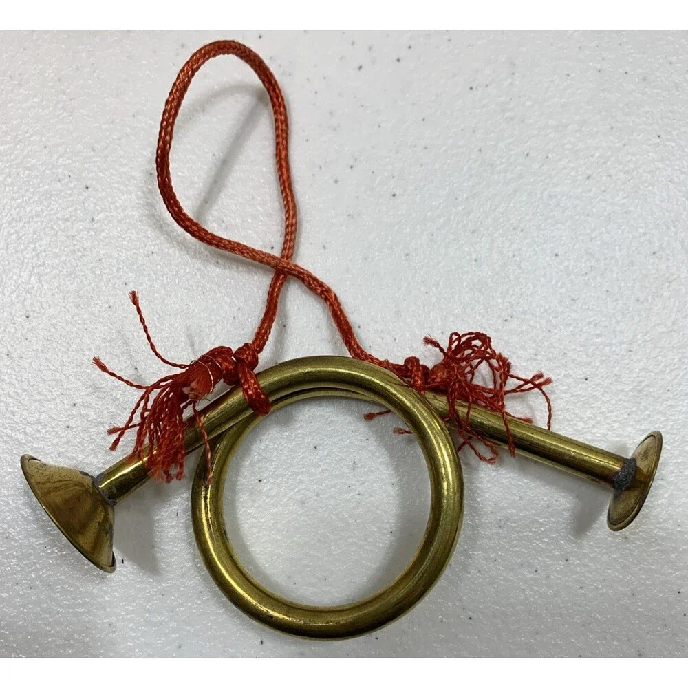 Vintage Mini Brass French Horn Ornament Christmas Tree Decorations SET OF 6